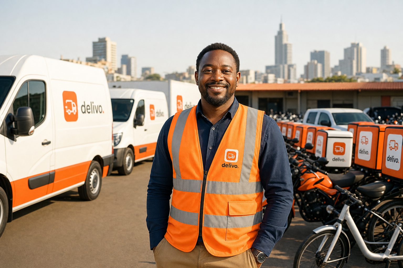 Fleet owner with Delivo-branded delivery trucks and bikes